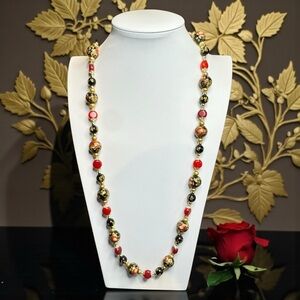 ARTISAN Tensha Bead, Freshwater Pearl, Ruby & Black Obsidian Feng Shui Necklace
